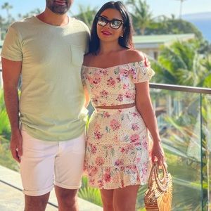 2 piece floral eyelet set - top & skirt